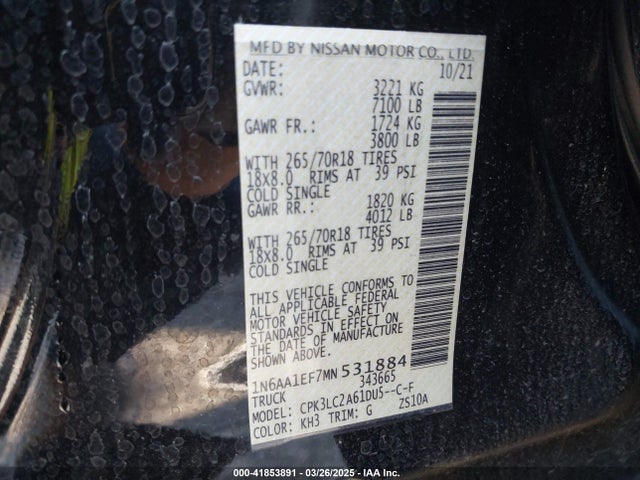 Nissan Titan Sv 4x2 2021 1N6AA1EF7MN531884 Image 9