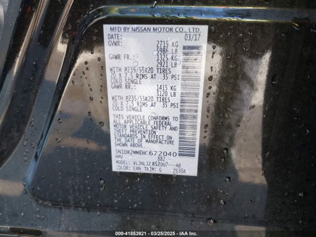 5N1DR2MM8HC672040 Nissan Pathfinder Platinum