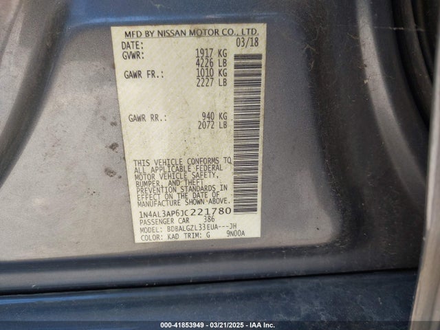 1N4AL3AP6JC221780 Nissan Altima 2.5 S