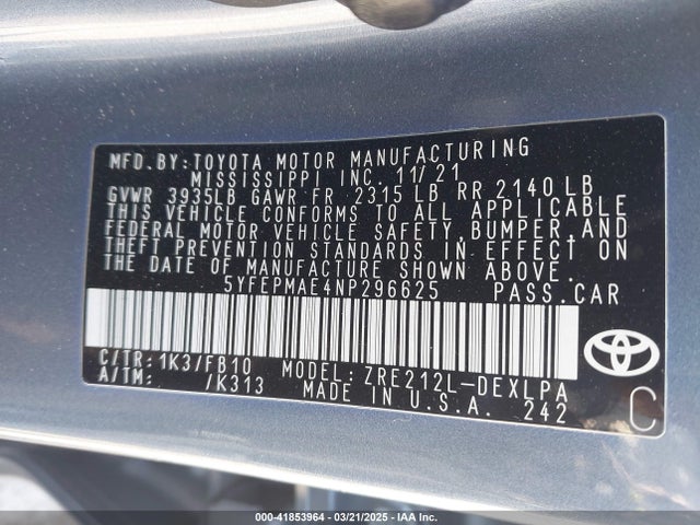 Toyota COROLLA LE 2022 5YFEPMAE4NP296625 Image 9