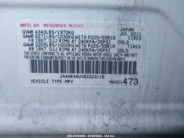 2011 MITSUBISHI OUTLANDER SPORT JA4AR4AUXBZ023118 Photo 8