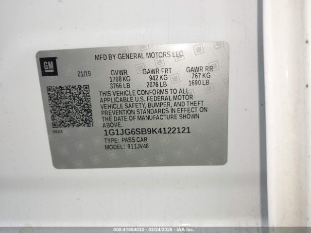 1G1JG6SB9K4122121 Chevrolet Sonic Lt Auto