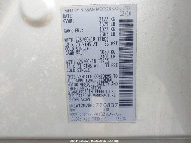 5N1AT2MV8HC770837 Nissan Rogue Sl