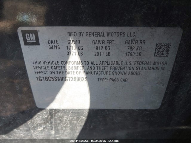 1G1BC5SM0G7260826 Chevrolet Cruze Ls Auto
