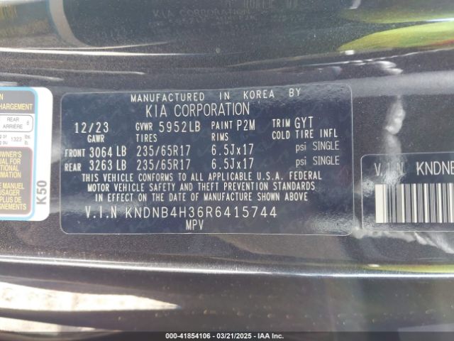 KNDNB4H36R6415744 KIA Carnival Mpv Lx Seat Package