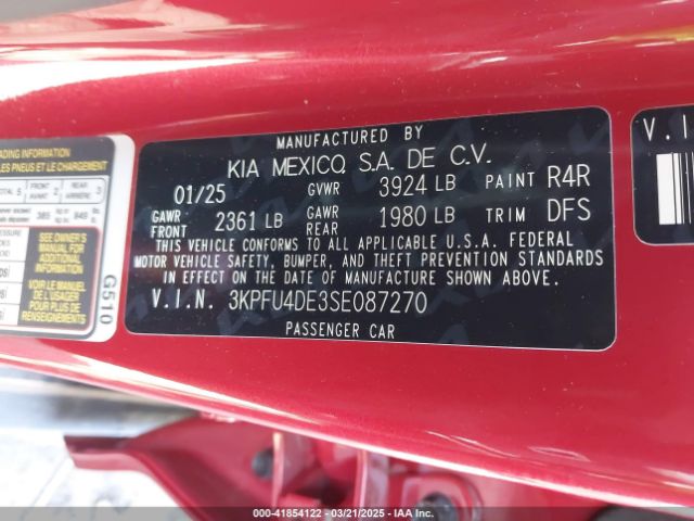 3KPFU4DE3SE087270 KIA K4 Ex