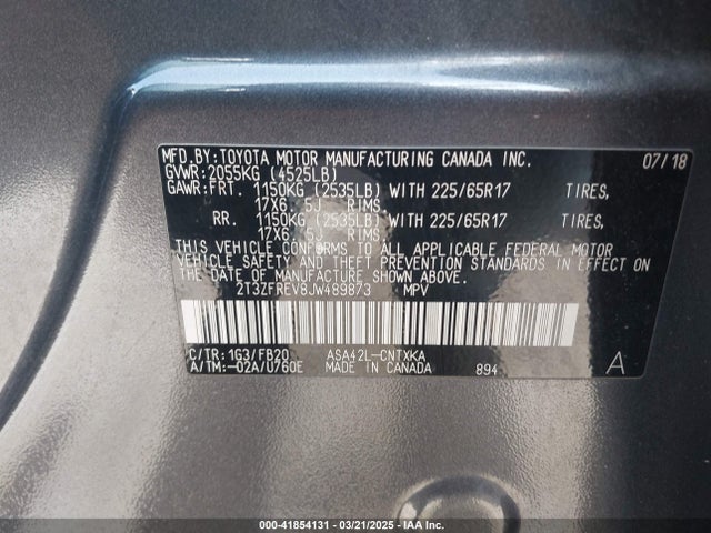 2T3ZFREV8JW489873 Toyota RAV4 LE