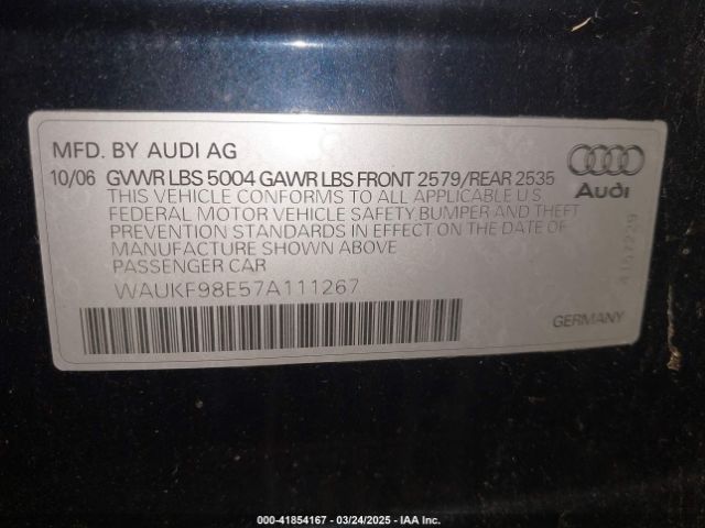 2007 AUDI A4 WAUKF98E57A111267 Photo 8