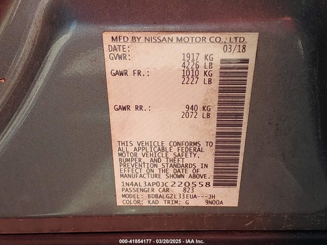 1N4AL3AP0JC220558 Nissan Altima 2.5 S