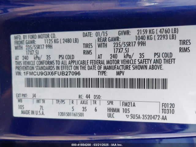1FMCU9GX6FUB27096 Ford ESCAPE SE