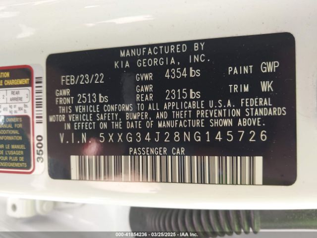 5XXG34J28NG145726 KIA K5 EX