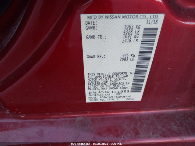1N4BL4CV1KC151953 Nissan Altima 2.5 Sr