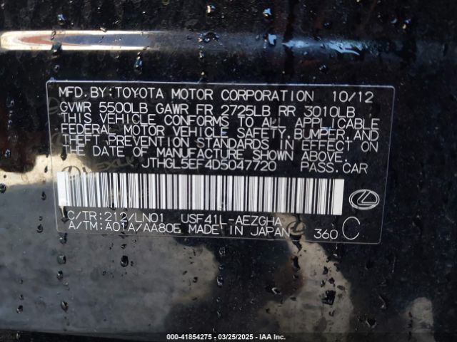 2013 LEXUS LS 460 JTHGL5EF4D5047720 Photo 8
