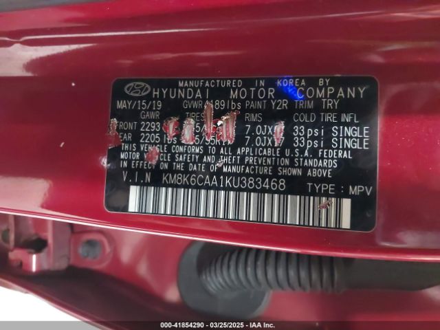 KM8K6CAA1KU383468 Hyundai Kona Sel