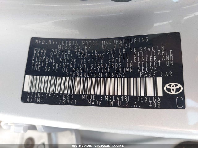 Toyota COROLLA LE 2024 5YFB4MDE8RP129553 Image 9