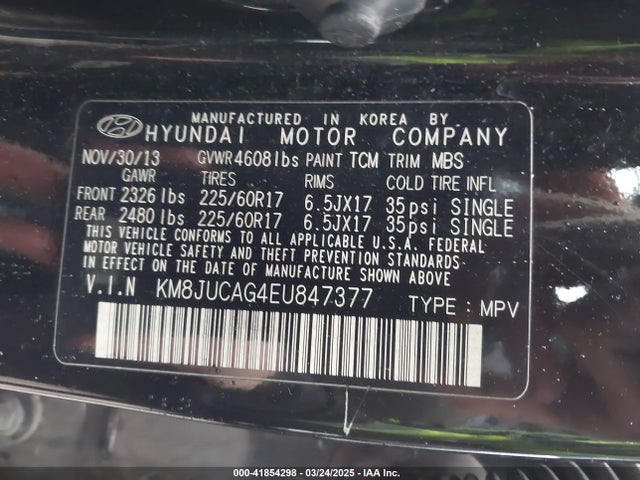 KM8JUCAG4EU847377 Hyundai TUCSON SE