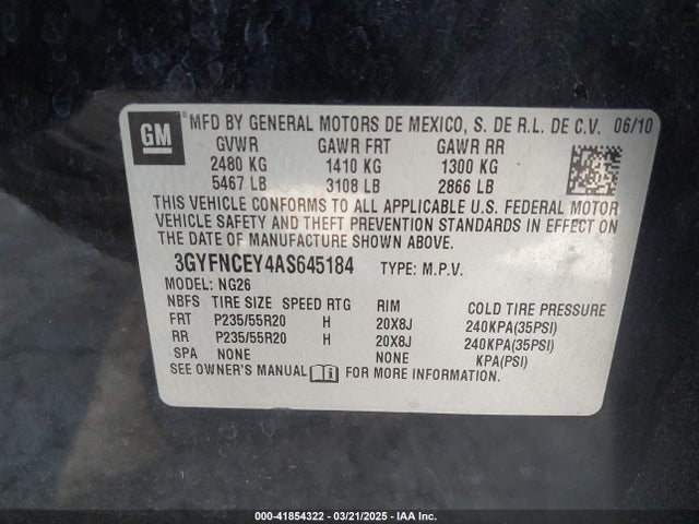 2010 CADILLAC SRX 3GYFNCEY4AS645184 Photo 8