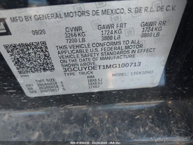 3GCUYDET1MG100713 Chevrolet Silverado 1500 4wd  Short Bed Lt