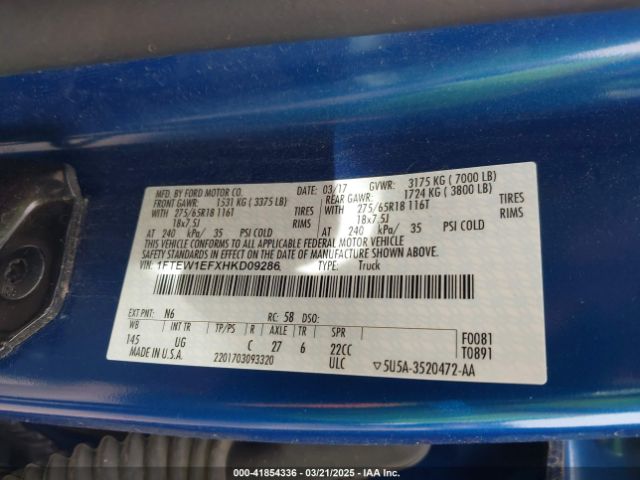 1FTEW1EFXHKD09286 Ford F-150 Xlt