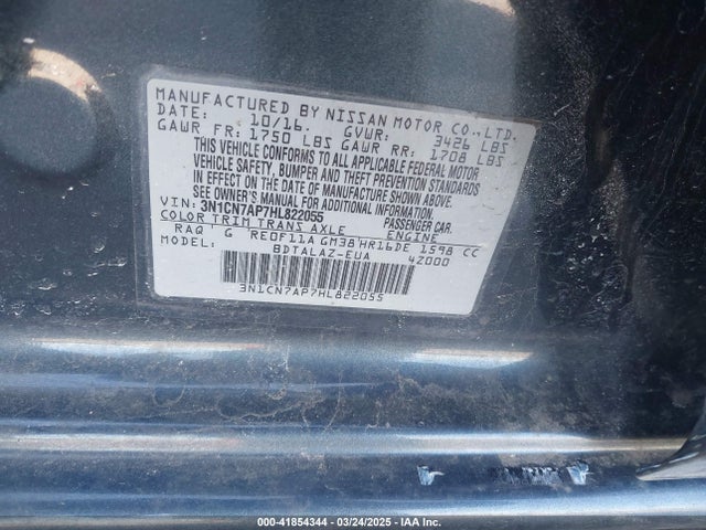 3N1CN7AP7HL822055 Nissan Versa 1.6 S+