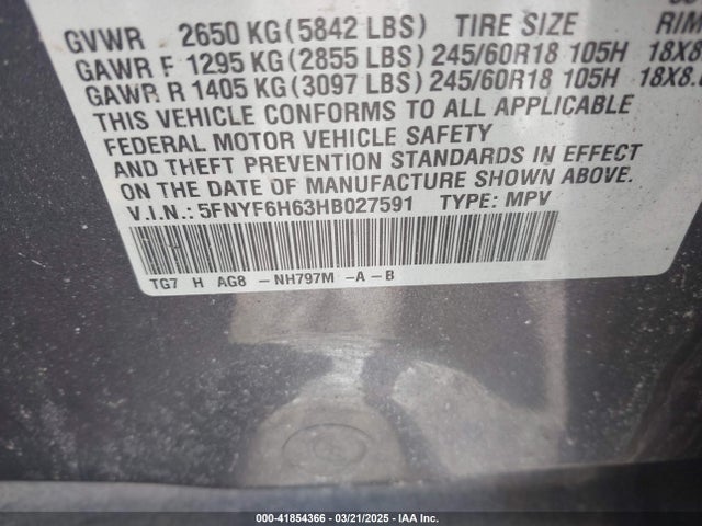 Honda Pilot Ex-l 2017 5FNYF6H63HB027591 Image 9