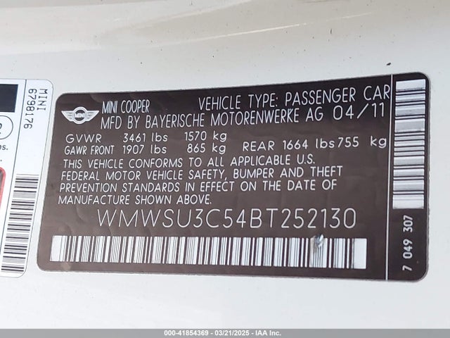 2011 MINI COOPER WMWSU3C54BT252130 Photo 8