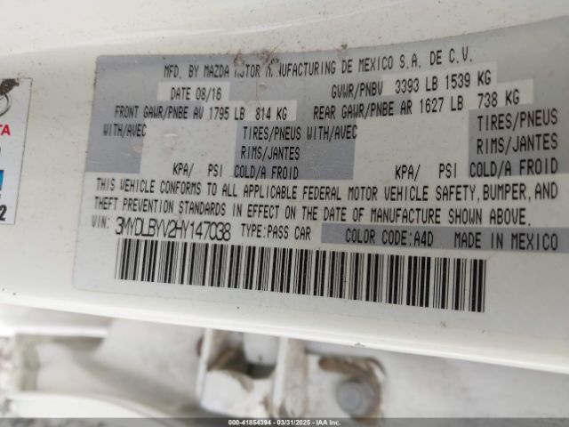 3MYDLBYV2HY147038 Toyota YARIS IA