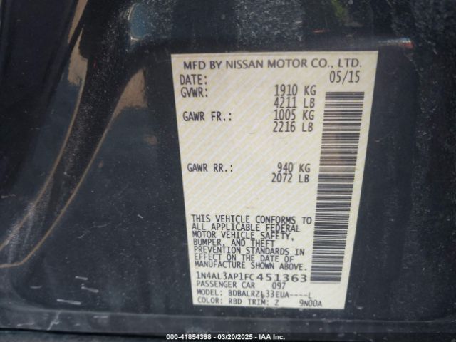 1N4AL3AP1FC451363 Nissan Altima 2.5 Sl