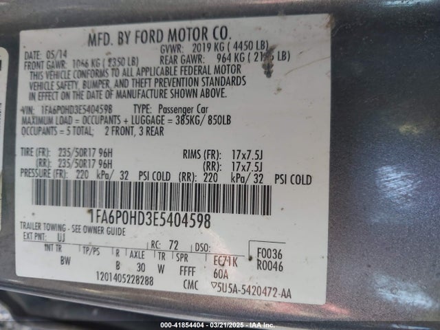 1FA6P0HD3E5404598 Ford FUSION SE