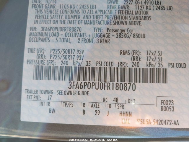 3FA6P0PU0FR180870 Ford Fusion Energi Se Luxury