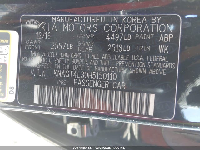 KNAGT4L30H5150110 KIA Optima Lx