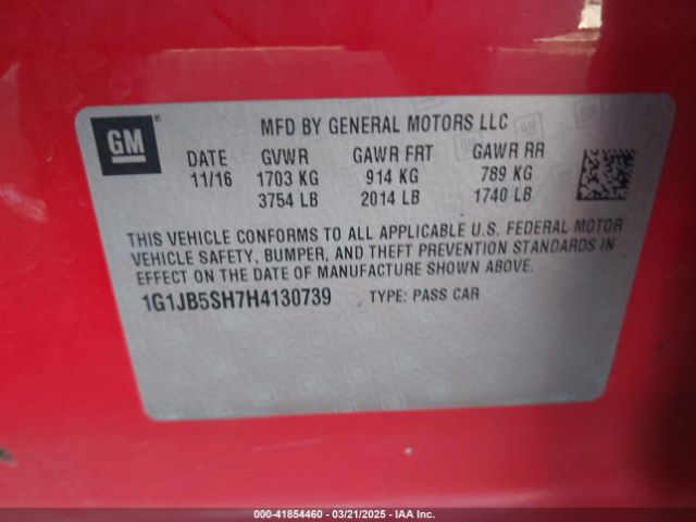1G1JB5SH7H4130739 Chevrolet Sonic Ls Auto