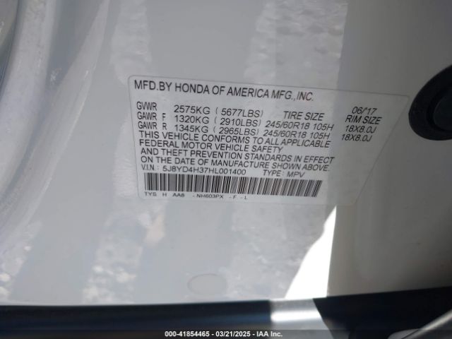 5J8YD4H37HL001400 Acura MDX
