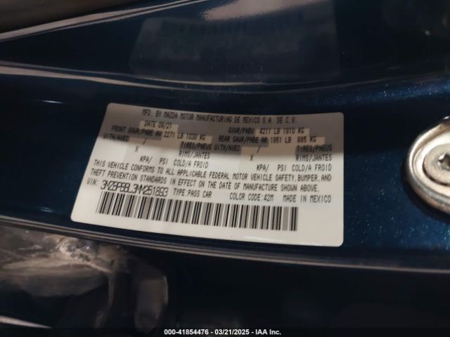 3MZBPBBL3MM251893 Mazda Mazda3 Select