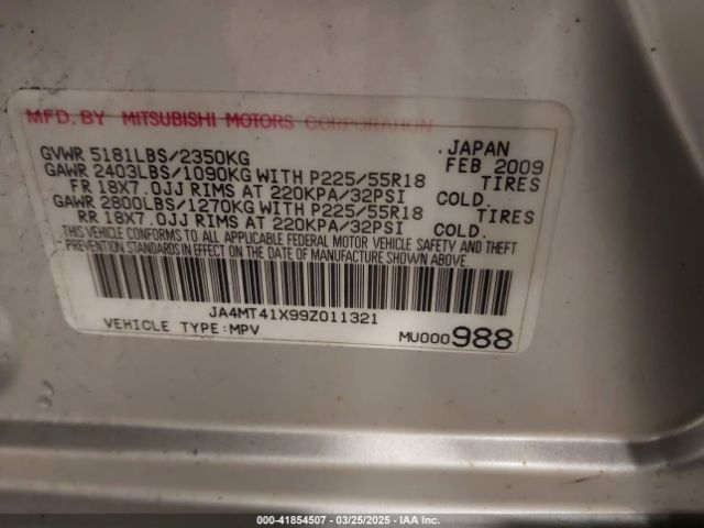 2009 MITSUBISHI OUTLANDER JA4MT41X99Z011321 Photo 8