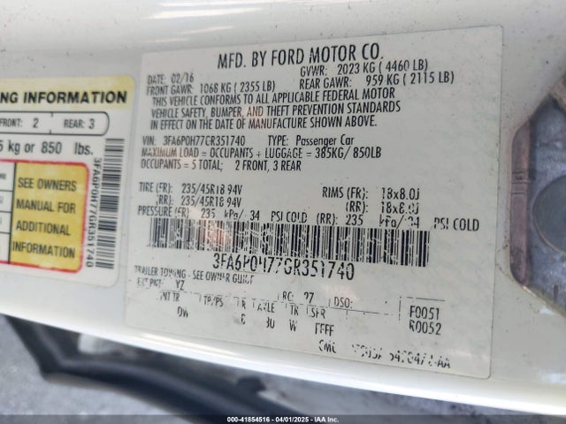 Ford FUSION SE 2016 3FA6P0H77GR351740 Image 9