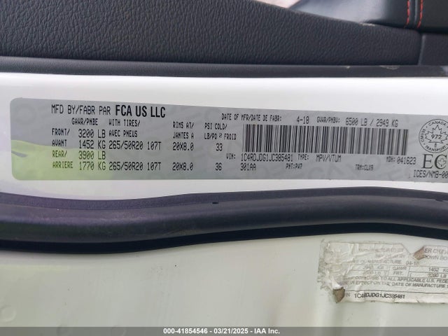 1C4RDJDG1JC385481 Dodge DURANGO GT