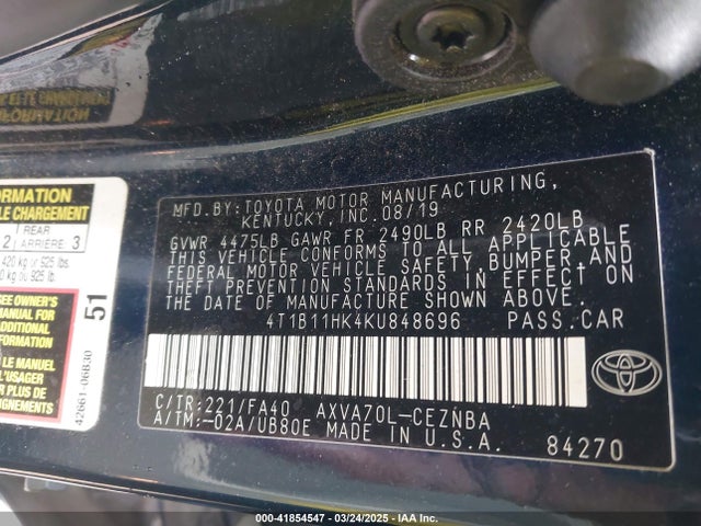 4T1B11HK4KU848696 Toyota CAMRY LE