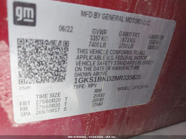 1GKS1BKD2NR335625 GMC Yukon 2wd Slt