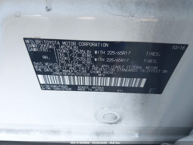JTMZFREV5HJ701508 Toyota RAV4 LE
