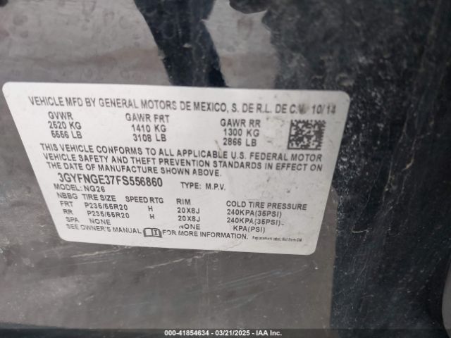 3GYFNGE37FS556860 Cadillac lfx - sidi, vvt, e85 max, alum