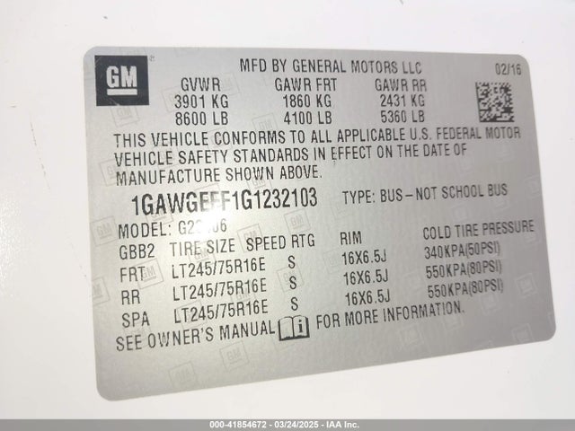 1GAWGEFF1G1232103 Chevrolet Express 2500 Ls