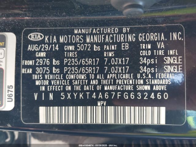 5XYKT4A67FG632460 KIA SORENTO LX