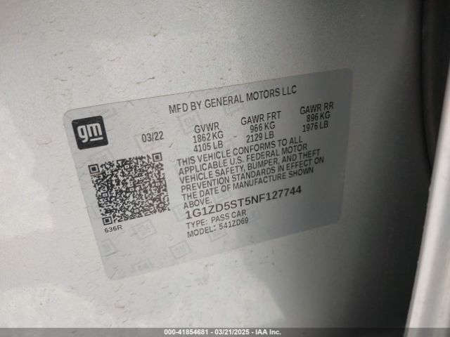 1G1ZD5ST5NF127744 Chevrolet Malibu Fwd Lt