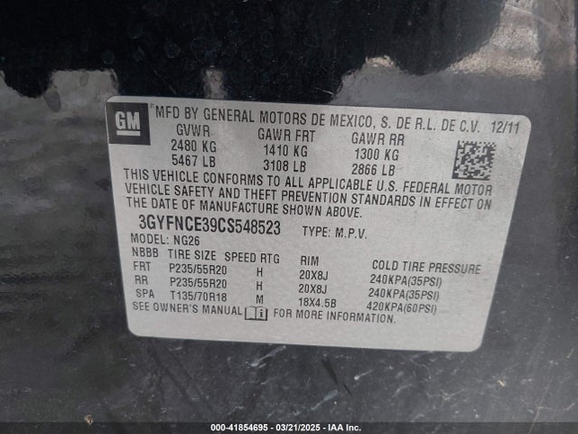 2012 CADILLAC SRX 3GYFNCE39CS548523 Photo 8