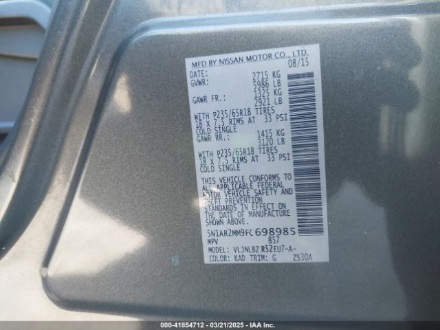 5N1AR2MM9FC698985 Nissan Pathfinder S