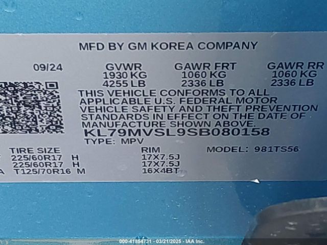 KL79MVSL9SB080158 Chevrolet Trailblazer Fwd Activ