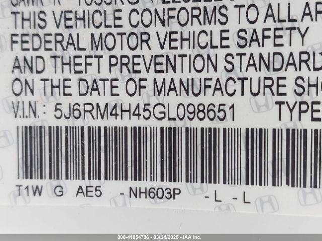 5J6RM4H45GL098651 Honda CR-V SE
