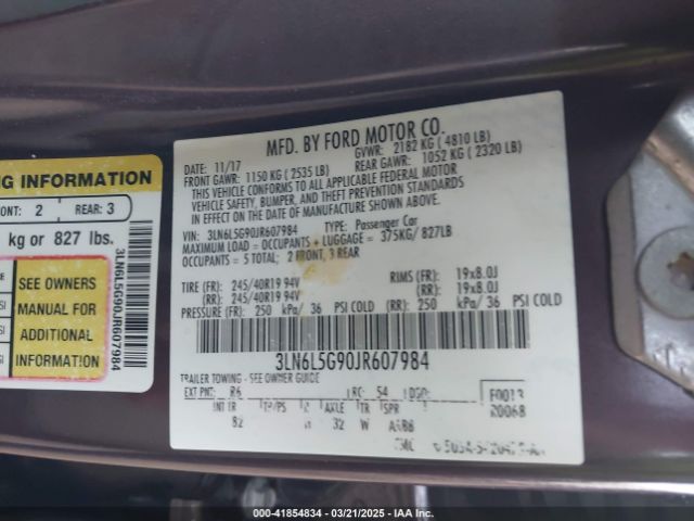 3LN6L5G90JR607984 Lincoln Mkz Black Label