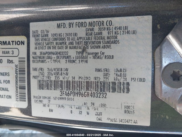 2016 FORD FUSION 3FA6P0H96GR403232 Photo 8